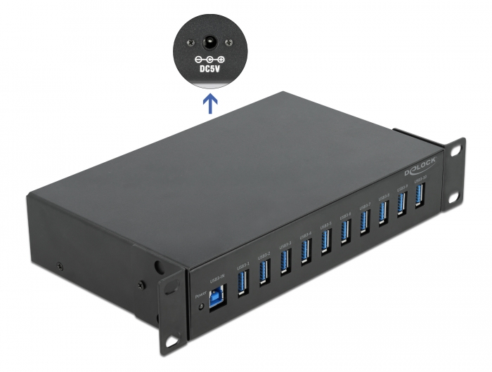 USB 3.2 hub, 10 porti, tööstuslik, 0 - 60°C, kinnitused kaasas, rackitav