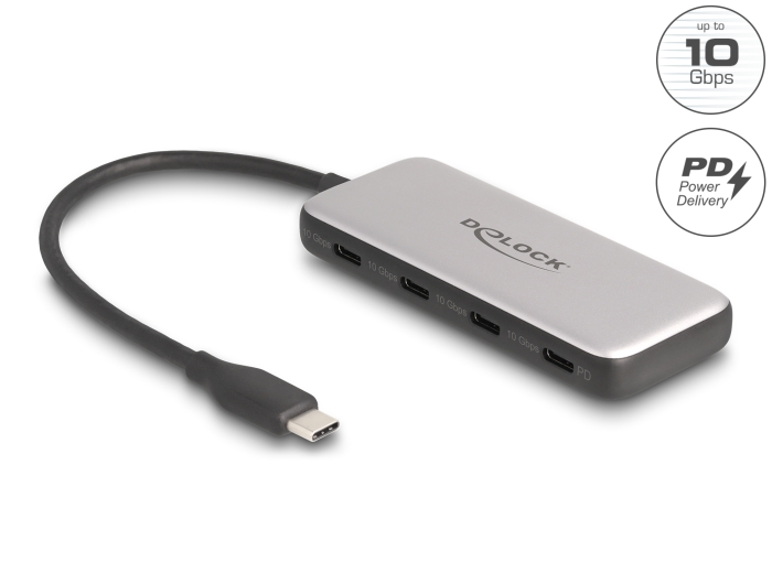 USB-C hub: 4x USB-C, 10Gbps, PD 85W, hall