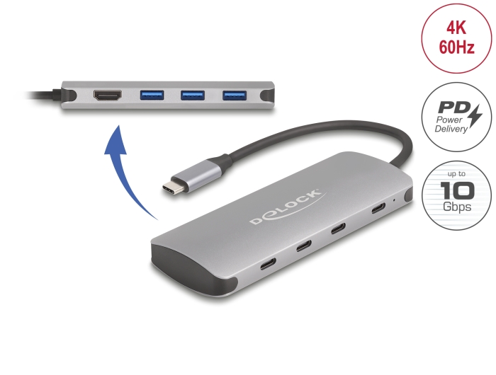 [64323] USB-C dock: 1x HDMI 4K, 3x USB-A,  3x USB-C, 1x USB-C PD