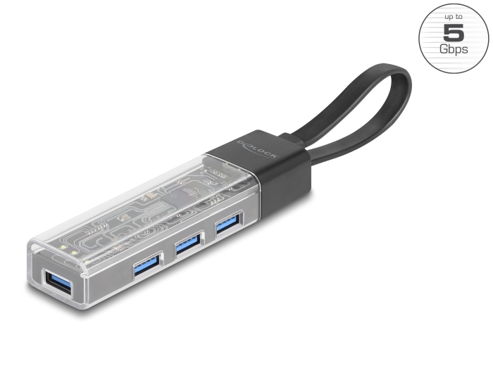 USB 3.0 hub, 4 porti, läbipaistev, võimalik ühendada USB-A ning USB-C pesaga