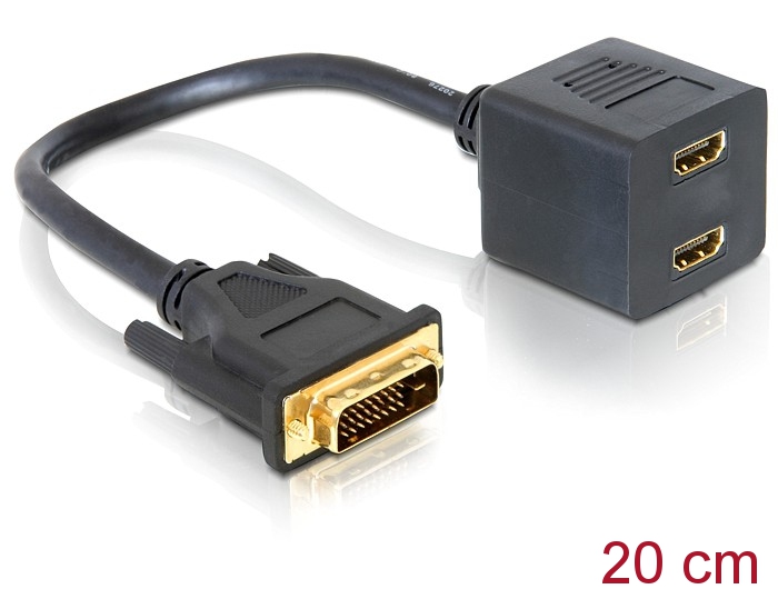 Üleminek DVI-D (M) - 2xHDMI (F) 20cm, kullatud kontaktid