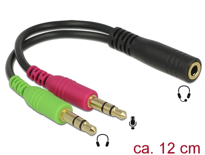 Delock Headset Adapter 1 x 3.5 mm 4 pin Stereo jack female > 2 x 3.5 mm 3 pin Stereo jack male (CTIA pin assignment)