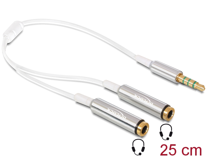[65576] Adapter 3.5mm 4pin (F) - 2x3.5mm 4pin (M) 0.25m, valge