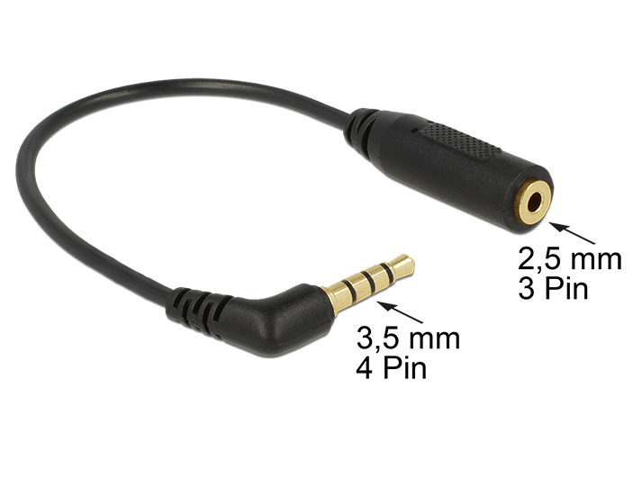 [65673] Delock Audio Cable Stereo jack 3.5 mm 4 pin male angled > Stereo jack 2.5 mm 3 pin female