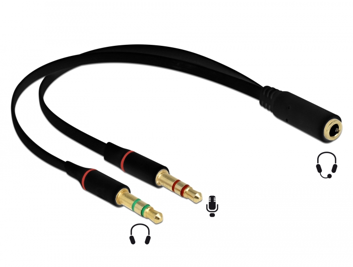 Adapter 3.5mm stereo pesa - 2x3.5mm stereo pistik, CTIA/ Apple standard, 20cm, must