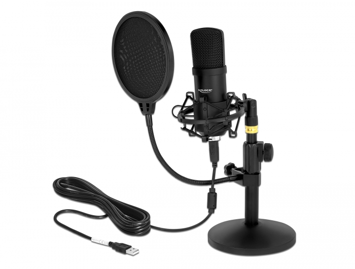 Delock Professional USB Condenser Microphone Set for Podcasting and Gaming