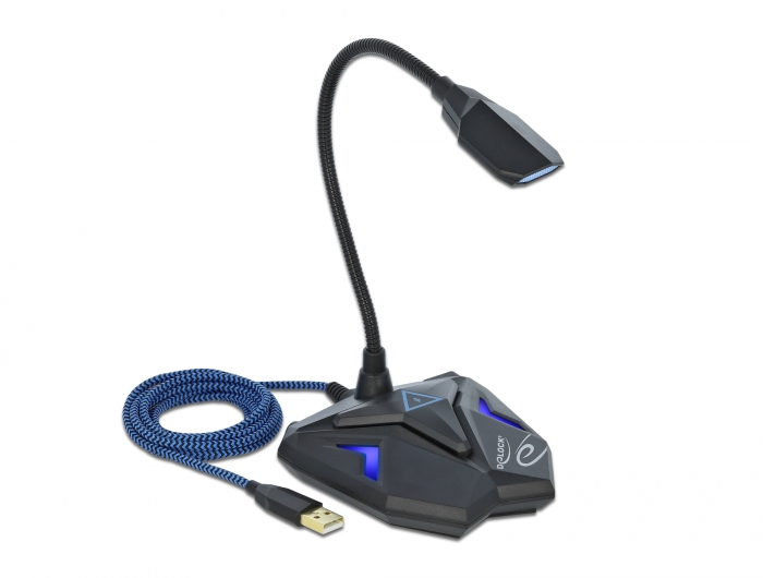 [66330] Mikrofon USB 2.0 - mute nupuga, LED, painduva kaelaga, 3.5mm kõrvaklapide jaoks, must