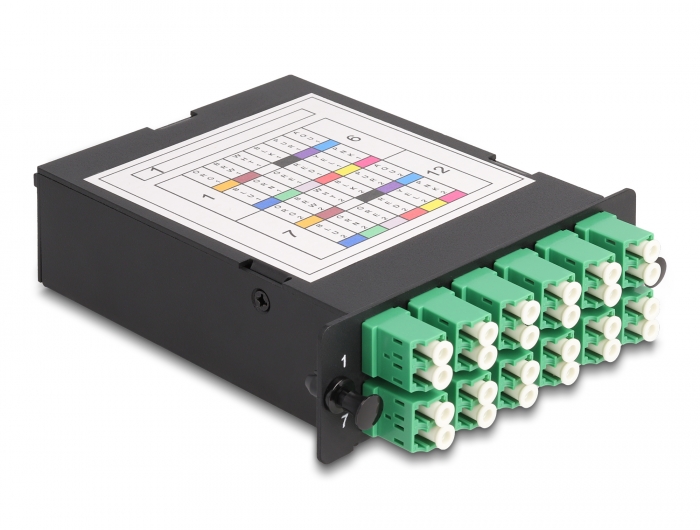 [66937] Delock Fiber Optic HD (High Density) Cassette MPO male to 12 x LC Duplex female, 24 fibers, Single-mode, Polarity A, 9/125 µm
