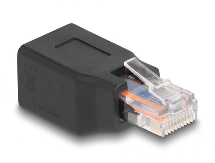 [66991] Delock Network Adapter RJ45/RJ48/RJ50 plug to jack 10P/10C pin out 1:1 black