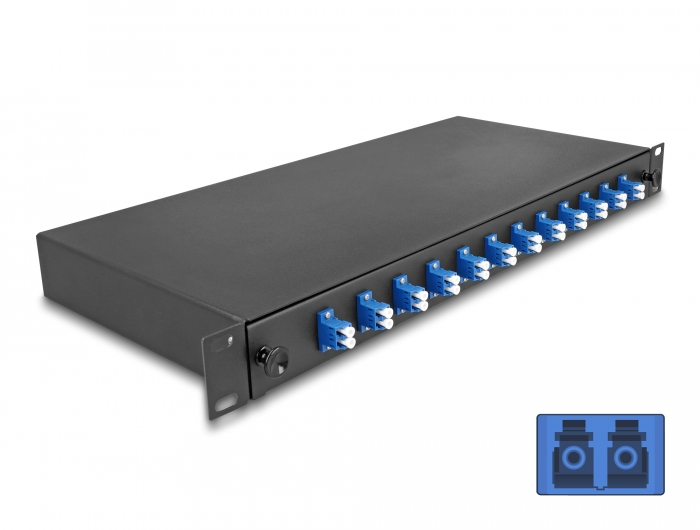 [67003] Delock 19″ Optical Fiber Splice Box 12 x LC Duplex OS2 1U complete assembled