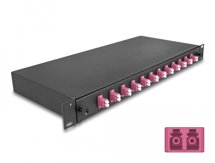 [67005] Delock 19″ Optical Fiber Splice Box 12 x LC Duplex OM4 1U complete assembled