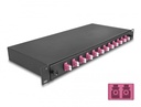 FO paneel 12xLC duplex liikuva riiuliga OM4 19´´ 1U must adapter kruvidega