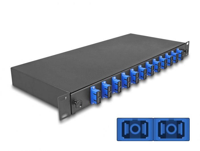 [67006] Delock 19″ Optical Fiber Splice Box 12 x SC Duplex OS2 1U complete assembled