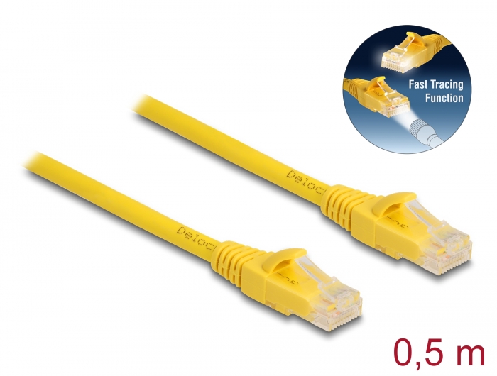 Võrgukaabel Cat6a U/UTP 0.5m, kollane, LS0H, CU, Fast Tracing