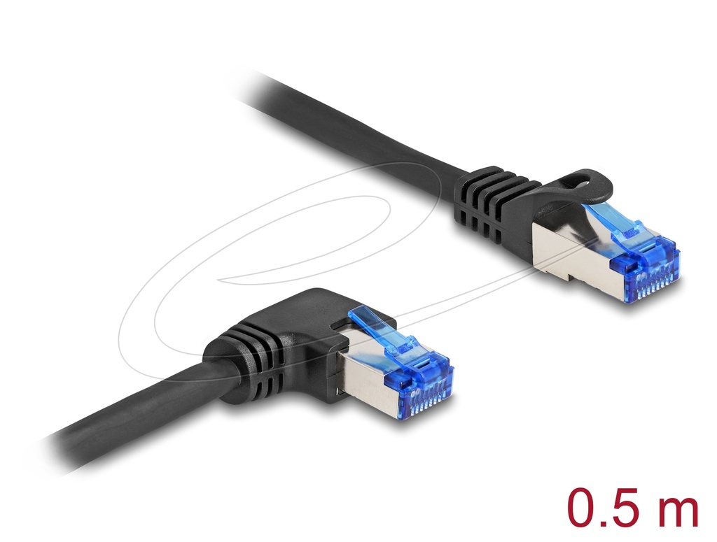 Võrgukaabel Cat6a S/FTP 0.5m, must, 1x90° nurgaga paremale)