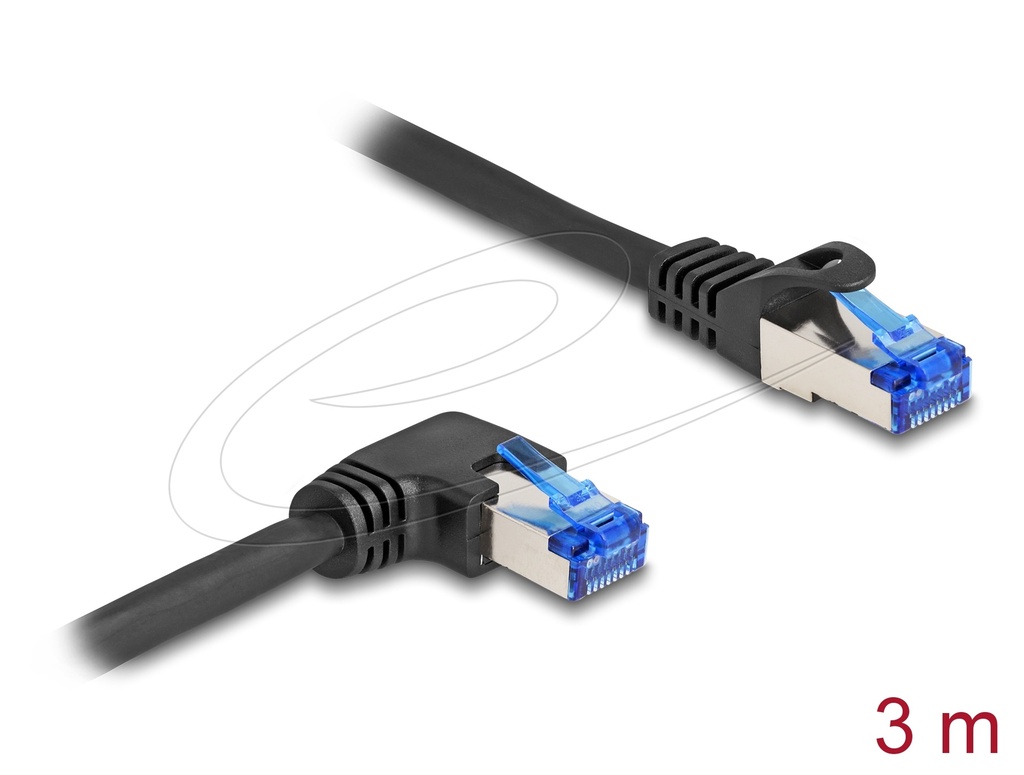 Võrgukaabel Cat6a S/FTP 3.0m, must, 1x90° nurgaga paremale)