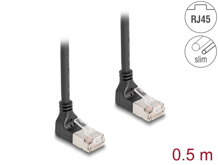 Võrgukaabel Cat6a S/FTP 0.5m, must, (2x90° nurgaga ülespoole), slim