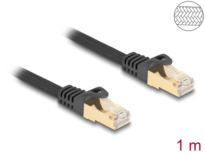 Võrgukaabel Cat6a S/FTP 1.0m, must, punutud