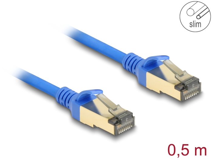 Võrgukaabel Cat8.1 F/FTP 0.5m, Slim, sinine