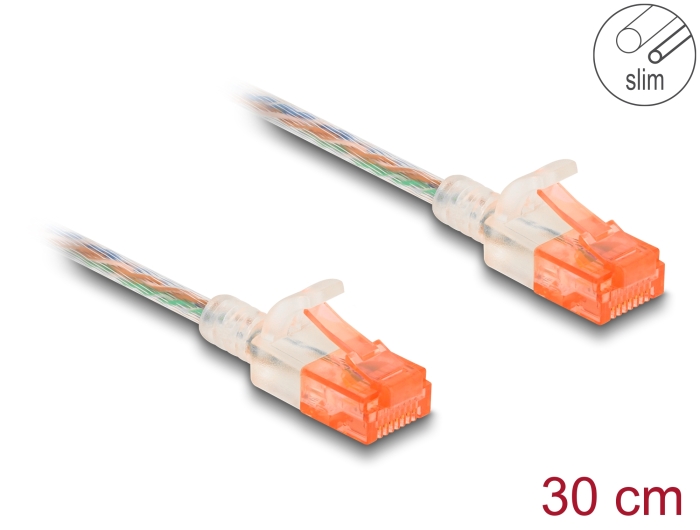 Võrgukaabel Cat6a U/UTP 0.3m, Slim, läbipaistev