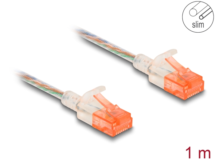 Võrgukaabel Cat6a U/UTP 1.0m, Slim, läbipaistev