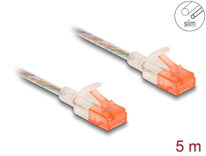 Võrgukaabel Cat6a U/UTP 5.0m, Slim, läbipaistev