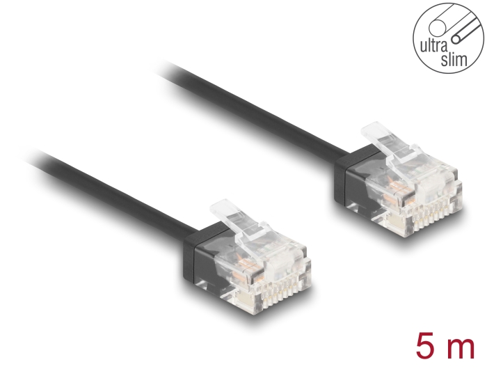 Võrgukaabel Cat6 UTP 5.0m, must, CU, Ultra Slim, lühikese pistikuga