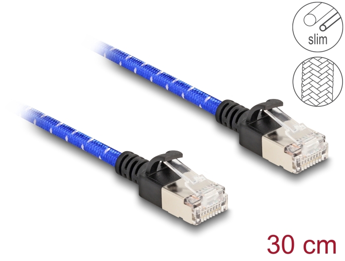 Võrgukaabel Cat6a U/FTP 0.3m, sinine, punutud, slim