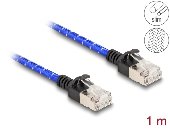 Võrgukaabel Cat6a U/FTP 1.0m, sinine, punutud, slim