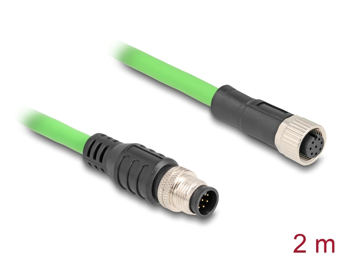 [80402] Delock M12 Cable A-coded 8 pin male to female PUR (TPU) 2 m