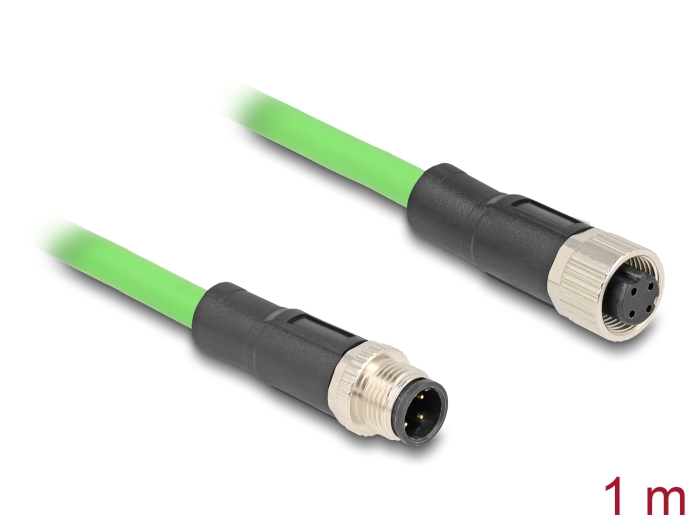 [80406] Delock M12 Cable D-coded 4 pin male to female PUR (TPU) 1 m