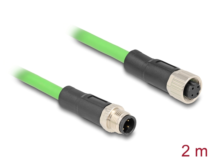 [80407] Delock M12 Cable D-coded 4 pin male to female PUR (TPU) 2 m