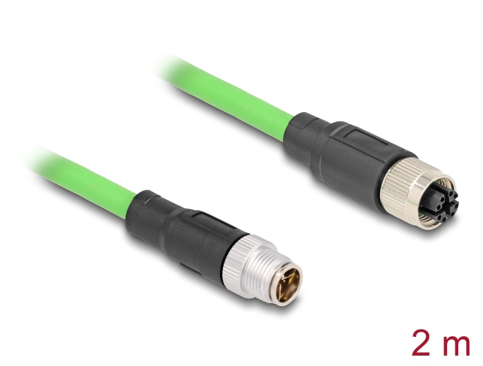 [80432] Delock M12 Cable X-coded 8 pin male to female PUR (TPU) 2 m
