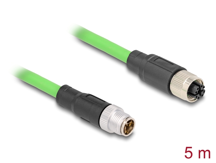 [80434] Delock M12 Cable X-coded 8 pin male to female PUR (TPU) 5 m