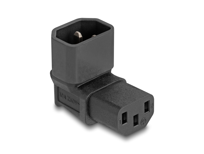 Toiteüleminek C14 - C13, 10A IEC 60320 nurgaga üles must
