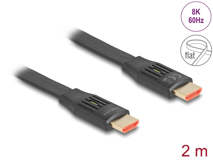 HDMI kaabel 2.0m, 8K, 7680x4320@60Hz, 48Gbps, eARC, Dynamic HDR, Dolby Vision, Flat Ribbon