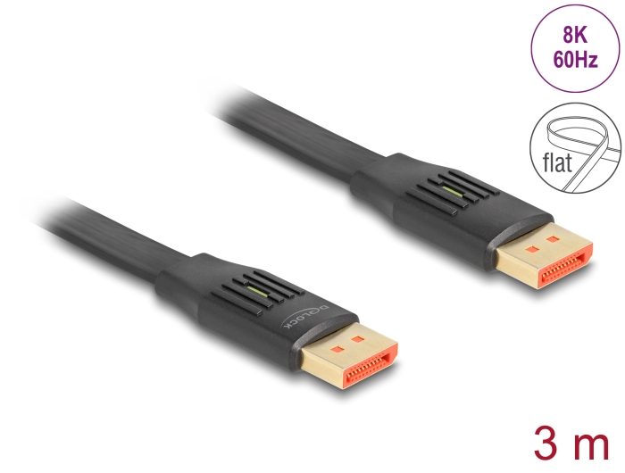 DisplayPort kaabel 3.0m, 1.4, 8K Ultra HD (7680x4320@60Hz), Flat Ribbon