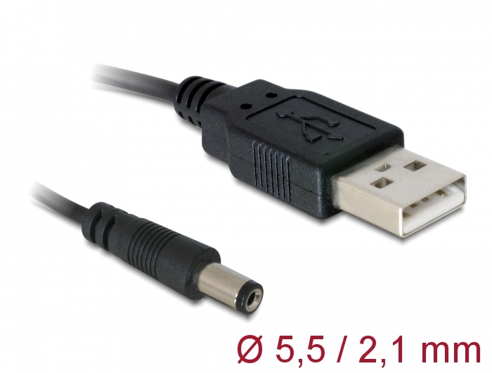 1.5m USB to DC Adapter Cable 2.1mm Inner 5.5mm Outer Tip