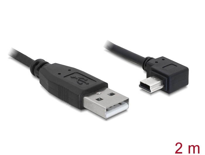 Delock Cable USB 2.0-A male > USB mini-B 5pin male angled 2m