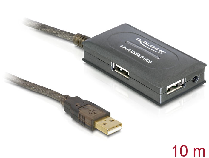 [82748] Delock USB 2.0 Extension Cable 10 m active with 4 port Hub