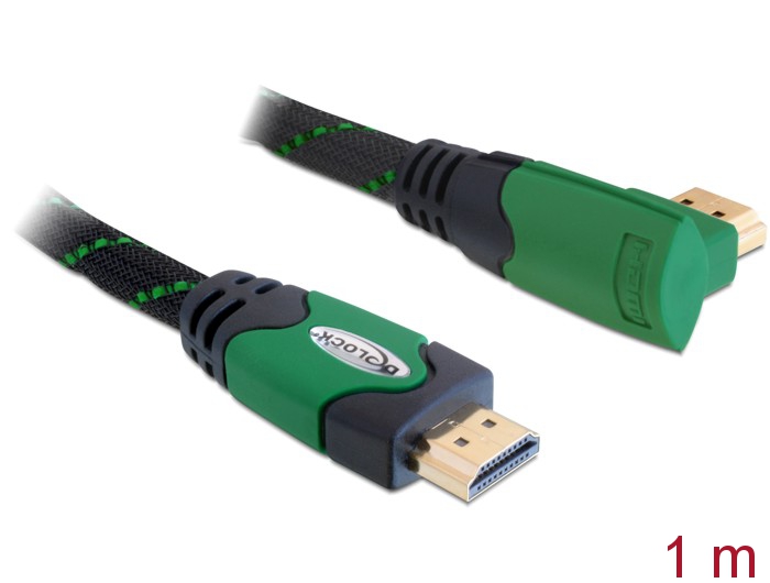 HDMI kaabel 1.0m, ethernet, 4K 4096x2160@24 Hz / 3840x2160@30Hz, 1x90° nurgaga, roheline