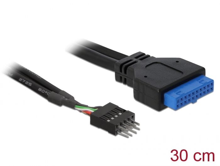 USB 3.0 19pin (F) - USB 2.0 8pin (F) üleminek 0.3m, must