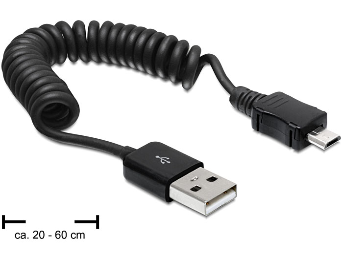 [83162] Delock Cable USB 2.0-A male > USB micro-B male coiled cable
