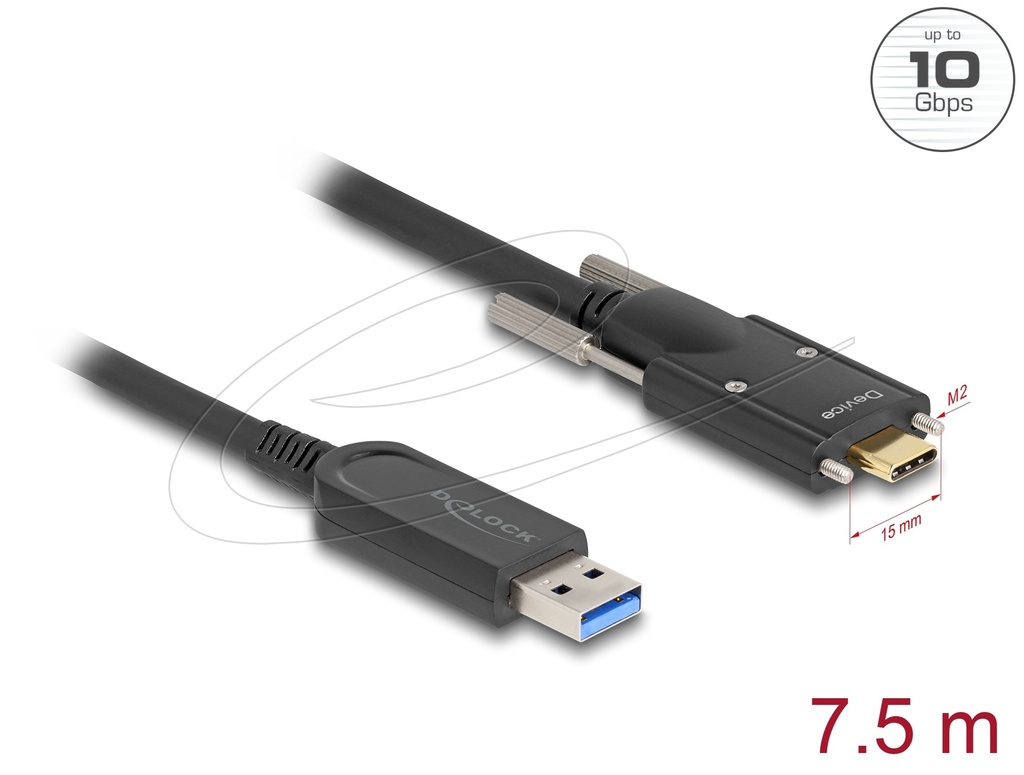 USB 3.2 kaabel A - C 7.5m, 10Gbps, USB-C kruvidega, Active Optical