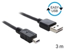 USB 2.0 kaabel A - Mini B 3.0m, Easy-USB, must