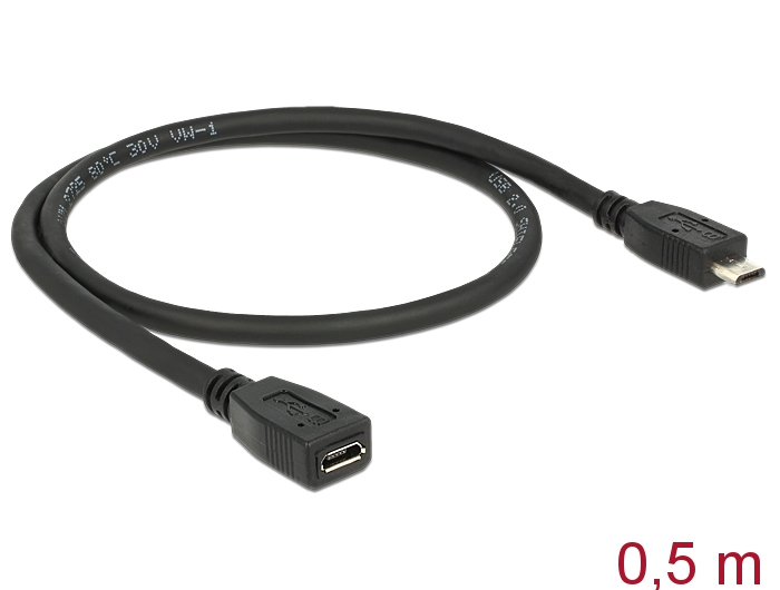 USB 2.0 Micro B pikenduskaabel 0.5m