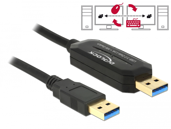 Data Link kaabel + KM switch USB 3.0 kaabel A - A 1.5m, must (2 arvutit - 1 hiir/klaviatuur)