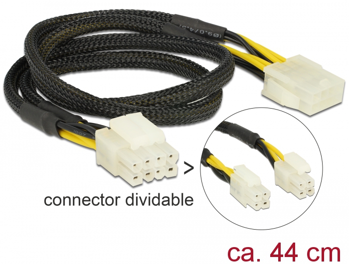 Pikenduskaabel EPS 8pin (2x 4pin) (M) - EPS 8pin (F), 0.44m