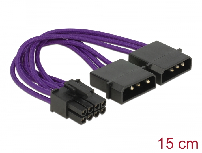 Delock Power Cable PCI Express 8 pin male > 2 x 4 pin male textile shielding purple