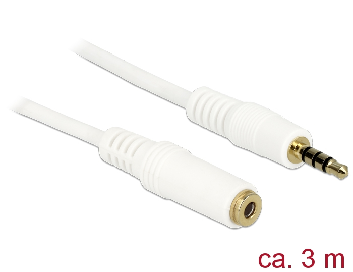 3.5mm pikenduskaabel 3.0m, 4pin, toetab IPhone, IPad, IPod, valge